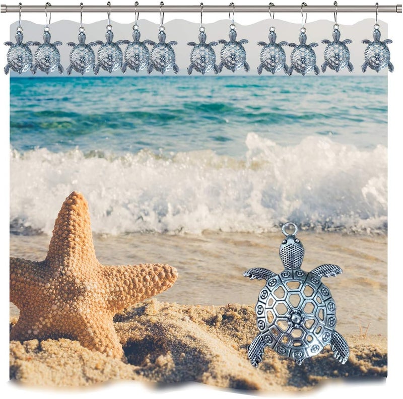 Aimoye Sea Turtles Shower Curtain Hooks Rings - Silver Metal Shower Hooks for Shower Curtain, Rust Proof Shower Curain Hooks Clips Bathroom Accessories Set, Ocean Tropical Beach Theme Bathroom Decor - Image 5